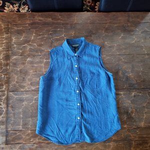 LAUREN Blue Linen Sleeveless Shirt - L